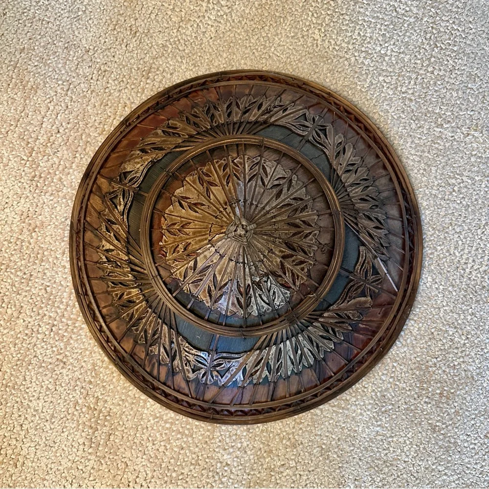 Antique Asian Conical Hat Non La Woven Bamboo Carved Wood Decorative‎ Art